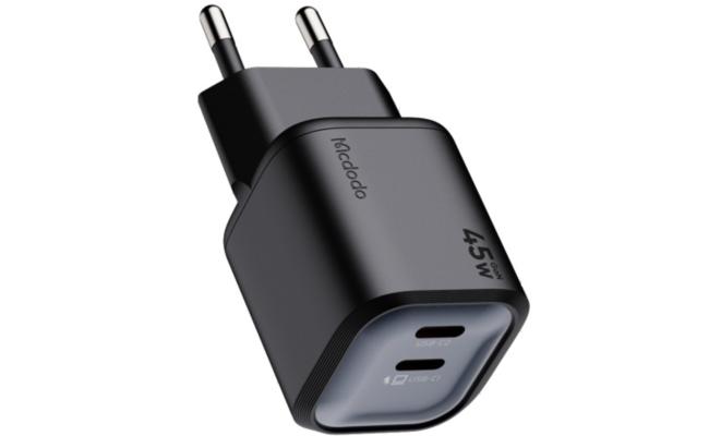 Mcdodo Gana Mini 45W GaN Charger – 2-Port Fast Wall Charger with Dual USB-C, Compact Design, Compatible with Laptops, Tablets, Smartphones & More - Black